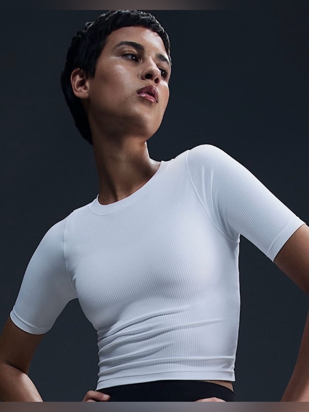 NEW! Women’s Nike Zenvy Rib Dri-FIT Cropped Training Short-Sleeve Top - Size XS